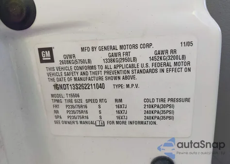 2006 Chevrolet Trailblazer Ls z USA, uszkodzony, nr VIN 1GNDT13S262211040